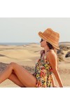 Chapeau de paille Panama court pour femme - Chapeau de plage - Chapeau de soleil enroulable pour les vacances, les activités 