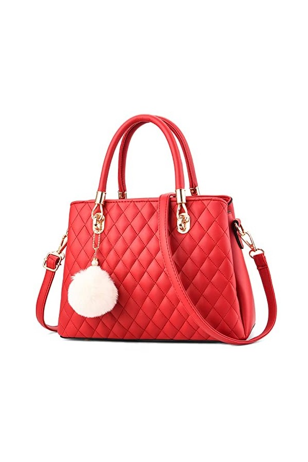 FORRICA Sac à Main Femme Mode Pompon Sacs à Bandoulière Grande Sac Fourre Tout PU Cuir Dames Sac Portés Main Elegant Texture 