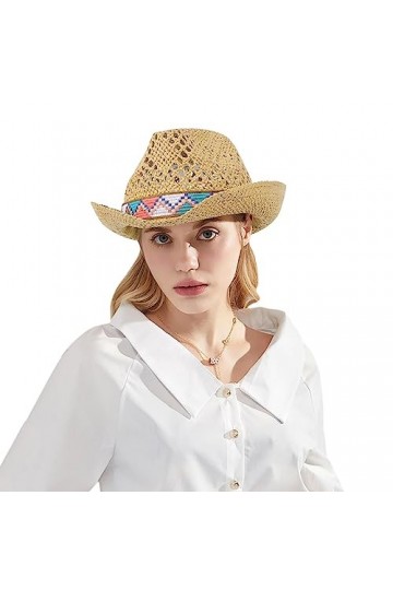 haozaikeji Chapeau dété souple Panama en paille creuse respirante,Pliable,Protection solaire,Chapeau de cowboy,Chapeau jazz 