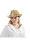 haozaikeji Chapeau dété souple Panama en paille creuse respirante,Pliable,Protection solaire,Chapeau de cowboy,Chapeau jazz 
