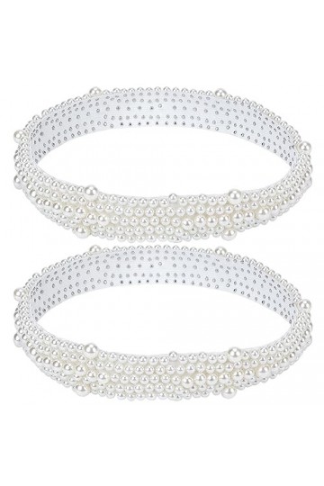 PLIGREAT 2 Pcs Perle Chapeau Bandes pour Femmes Chapeau de Soleil Belle Perle Blanche Chapeau Ceinture Panama Chapeau de Pail