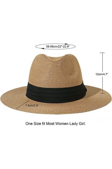Lanzom Chapeau de paille Panama à large bord pour femme - UPF50+, 002 Ceinture Marron, taille unique