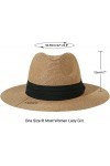 Lanzom Chapeau de paille Panama à large bord pour femme - UPF50+, 002 Ceinture Marron, taille unique