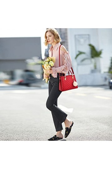 FORRICA Sac à Main Femme Mode Pompon Sacs à Bandoulière Grande Sac Fourre Tout PU Cuir Dames Sac Portés Main Elegant Texture 