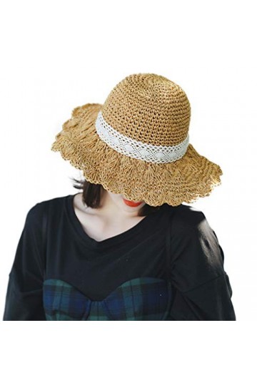 RUIXIA Chapeau de Paille Femme Bob Chapeau Femme Capeline Tresse Panama Femme Chapeau à Large Bord Anti Soleil Chapeau avec N