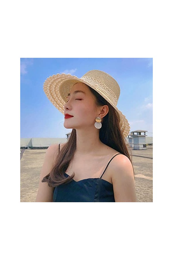 ericotry Chapeau de paille pliable UPF 50+ pour femme - Chapeau de paille à bord court enroulable - Chapeau Fedora panama ave