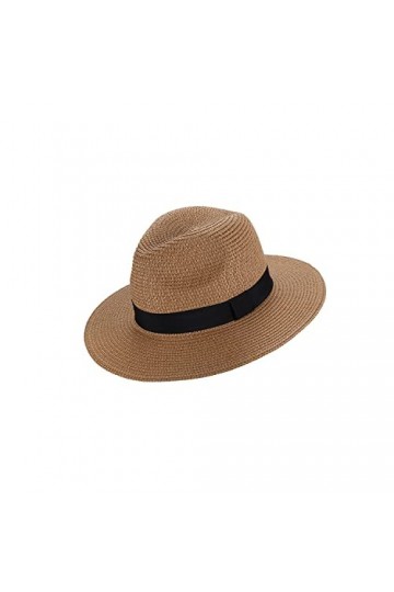 Chapeau Panama pour femme - Chapeau dété Fedora - En paille - Roulable - UV - UPF 50 +, kaki, taille unique