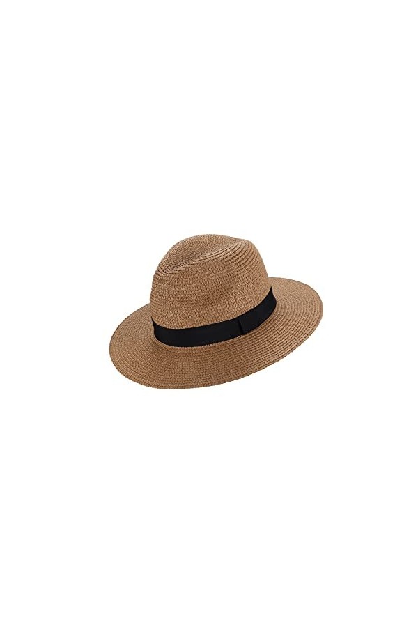 Chapeau Panama pour femme - Chapeau dété Fedora - En paille - Roulable - UV - UPF 50 +, kaki, taille unique