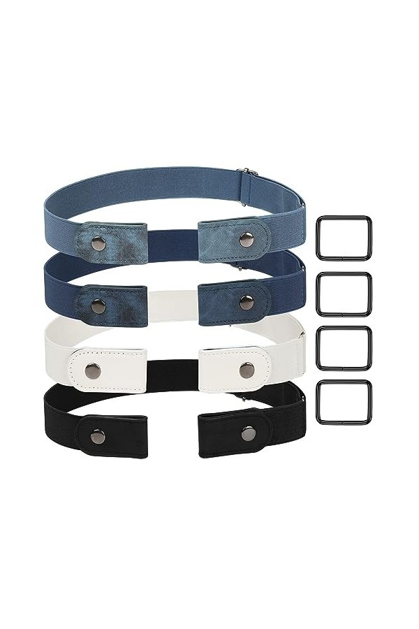 CoKeeSun 4 Pièces Ceinture Elastique Femme Ajustable Noir Blanc Bleu Ceinture Sans Boucle Invisible Ceintures Femme pour Jean