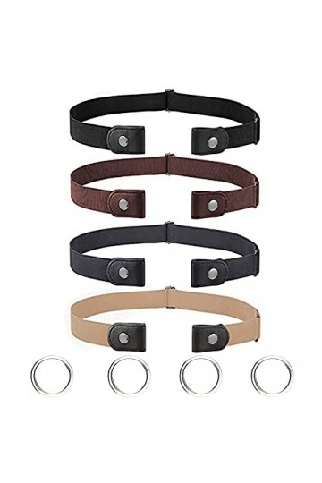 4 Pièces Ceinture Femme Homme sans Boucle Élastique Invisible pour Jeans Pantalon Robe, Unisexe Réglable Dégagement Rapide No