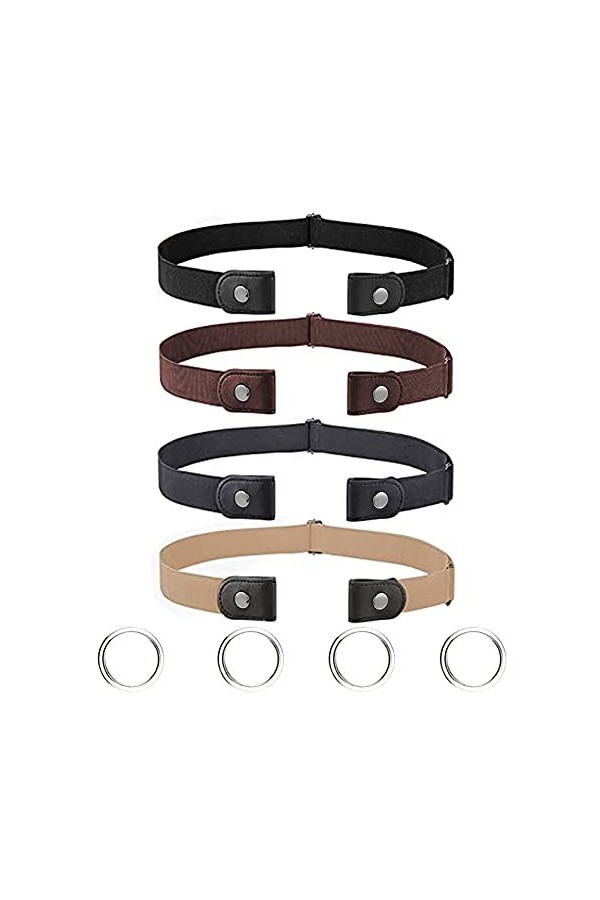 4 Pièces Ceinture Femme Homme sans Boucle Élastique Invisible pour Jeans Pantalon Robe, Unisexe Réglable Dégagement Rapide No