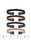 4 Pièces Ceinture Femme Homme sans Boucle Élastique Invisible pour Jeans Pantalon Robe, Unisexe Réglable Dégagement Rapide No