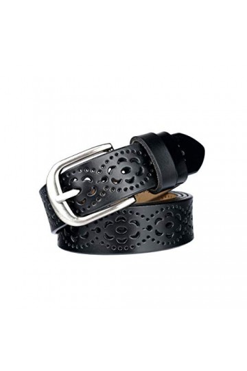 Lalafancy Ceinture Vintage Véritable en cuir de vachette pour femme Mode Creuse Fleur Design Ceinture pour femme avec boucle 