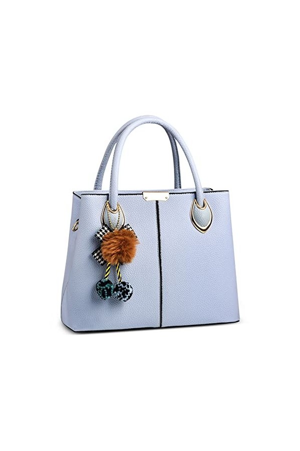 FORRICA Sac à Main Femme Beau Pompons Sacs à Bandoulière Sac Fourre Tout PU Cuir Dames Sac Portés Main Mode Sac Cabas pour Tr