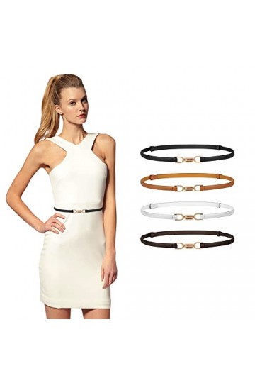 NOKDAL 4pièces Ceinture Fine Femme Cuir Noir Blanche Marron Belt Ceinture Fin Faux Cuir avec boucle Décoration Ceinture pour 