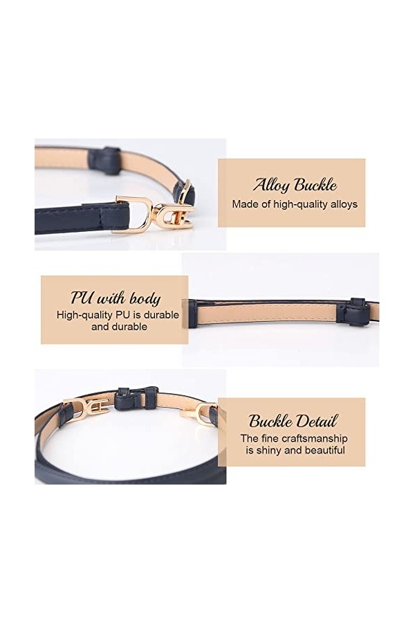 NOKDAL 4pièces Ceinture Fine Femme Cuir Noir Blanche Marron Belt Ceinture Fin Faux Cuir avec boucle Décoration Ceinture pour 