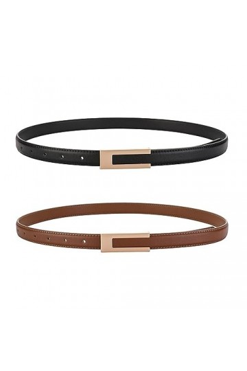KEYRI 2 Pièces Ceinture Femme Classique Ceinture en Cuir Ceintures Fines Elégantes Simple Belt Ceinture Réglable pour Jeans P
