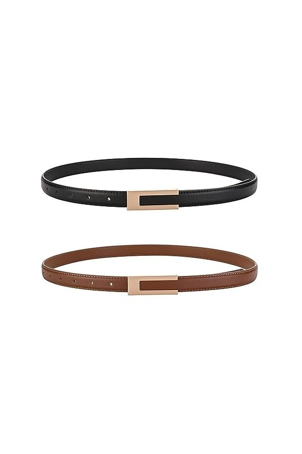 KEYRI 2 Pièces Ceinture Femme Classique Ceinture en Cuir Ceintures Fines Elégantes Simple Belt Ceinture Réglable pour Jeans P