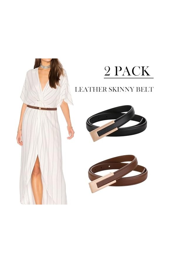 KEYRI 2 Pièces Ceinture Femme Classique Ceinture en Cuir Ceintures Fines Elégantes Simple Belt Ceinture Réglable pour Jeans P