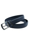 Ceinture classique 3 cm en croûte de cuir de vachette ajustable boucle argenté à ardillon 120 cm, Bleu Marine, 120 cm