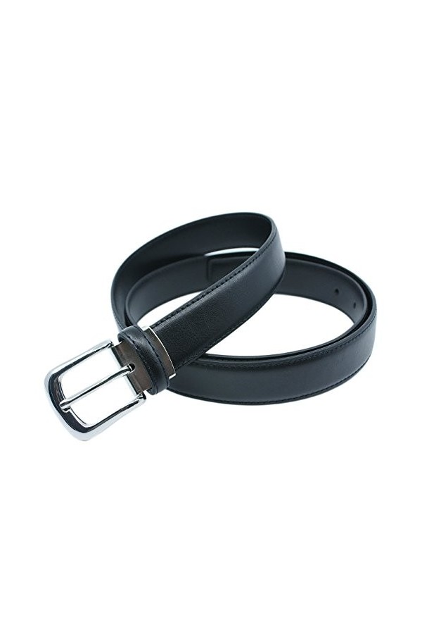 Ceinture classique 3 cm en croûte de cuir de vachette ajustable boucle argenté à ardillon 120 cm, Bleu Marine, 120 cm