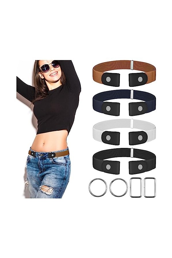 SMUJU 【4 Pièces】 Ceinture sans Boucle Dégagement Rapide, Ceinture Elastique Femme, Ceintures Femme Réglable, Ceinture Invisib