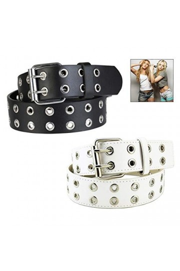 XLKJ Ceinture à Clous, Ceinture à Double Boucle, Ceinture Gothique Boucle Ceinture en Cuir Femme pour Jeans, Pantalons