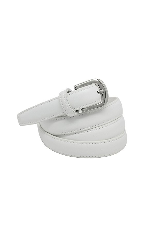 YEHMAN Ceinture classique fine 2 cm en croûte de cuir de vachette ajustable 120 cm Blanc 