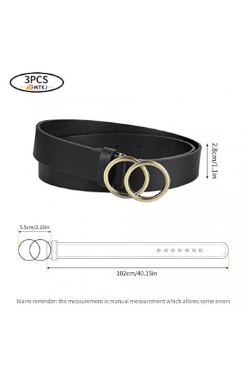 YiliYa Boucle Ronde Ceinture en Cuir PU,3 Pièces Ceinture Boucle Cuir Femme avec Design de Double Joint Torique pour Jeans Ro