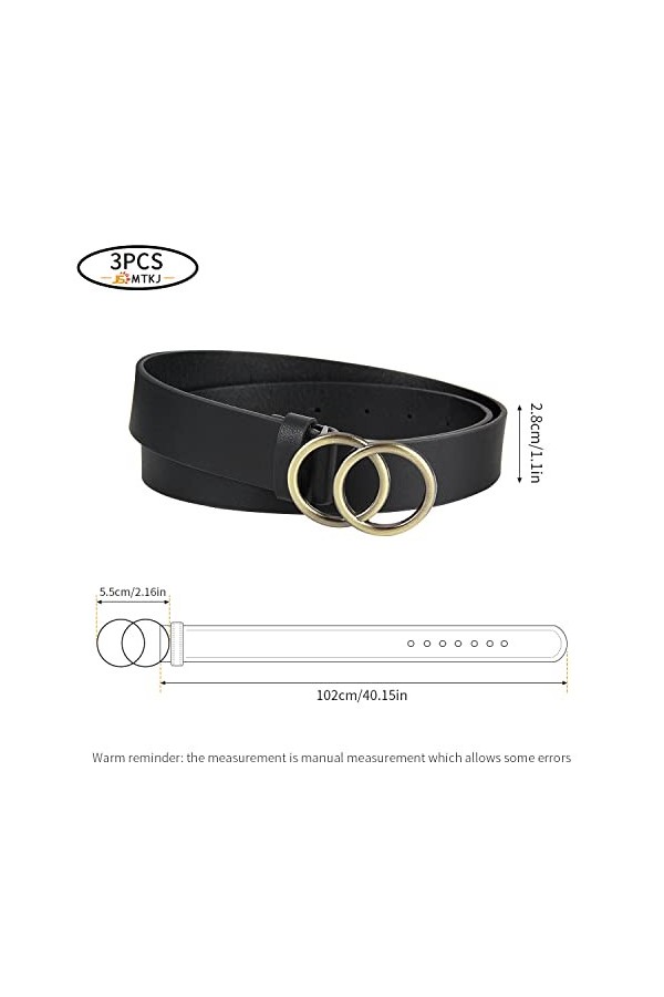 YiliYa Boucle Ronde Ceinture en Cuir PU,3 Pièces Ceinture Boucle Cuir Femme avec Design de Double Joint Torique pour Jeans Ro