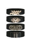 Pomeloone Ceinture élastique Large pour Femmes, 4 Pièces Ceintures de Taille élastiques Noires Vintage pour Femmes, Large Cei