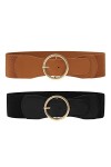 WELROG 2 Pièces Ceinture Élastique pour Femme - Large Ceinture Vintage pour Robe, Chemises Ceintures de Mode pour Dames Noir