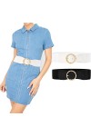 WELROG 2 Pièces Ceinture Élastique pour Femme - Large Ceinture Vintage pour Robe, Chemises Ceintures de Mode pour Dames Noir