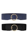 WELROG 2 Pièces Ceinture Élastique pour Femme - Large Ceinture Vintage pour Robe, Chemises Ceintures de Mode pour Dames Noir
