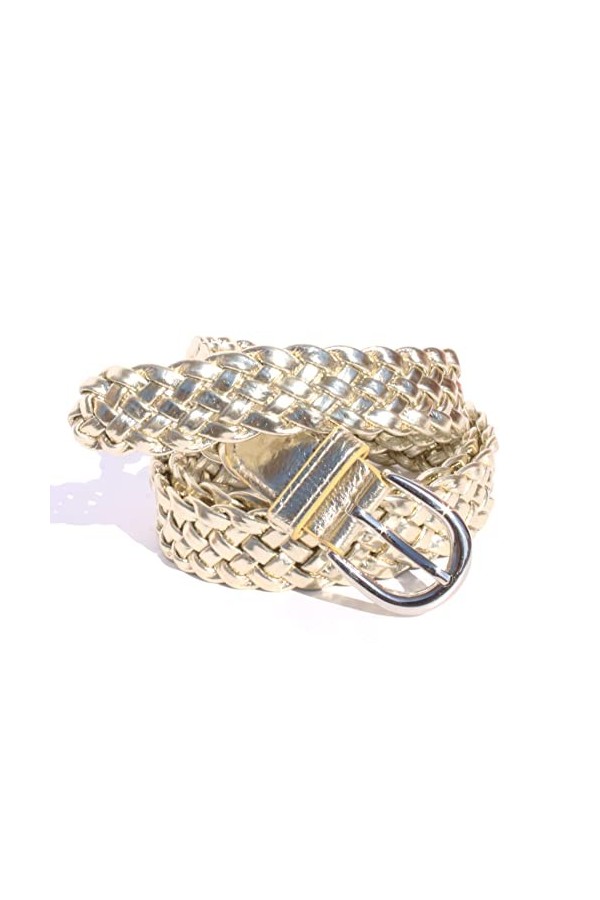 glomy * Ceinture tressée pour femmes et filles, 3 cm de large pour pantalon ou dessus robe en semi-cuir, or, Taille unique