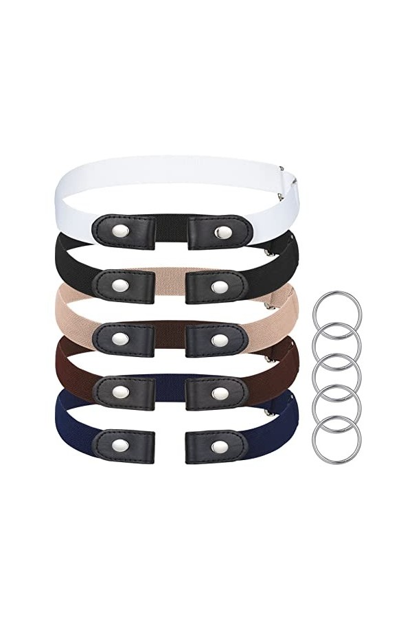 Xinzistar 5 Pièces Ceinture Extensible sans Boucle, Ceinture Élastique Invisible Unisexe Femme Homme Réglable Dégagement Rapi