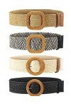XiYee 4 Pièces Ceinture en Paille Tissée Femme Ceinture Fine Élastiquée Ceinture de Robe Stretch Tressée avec Boucle de Coule