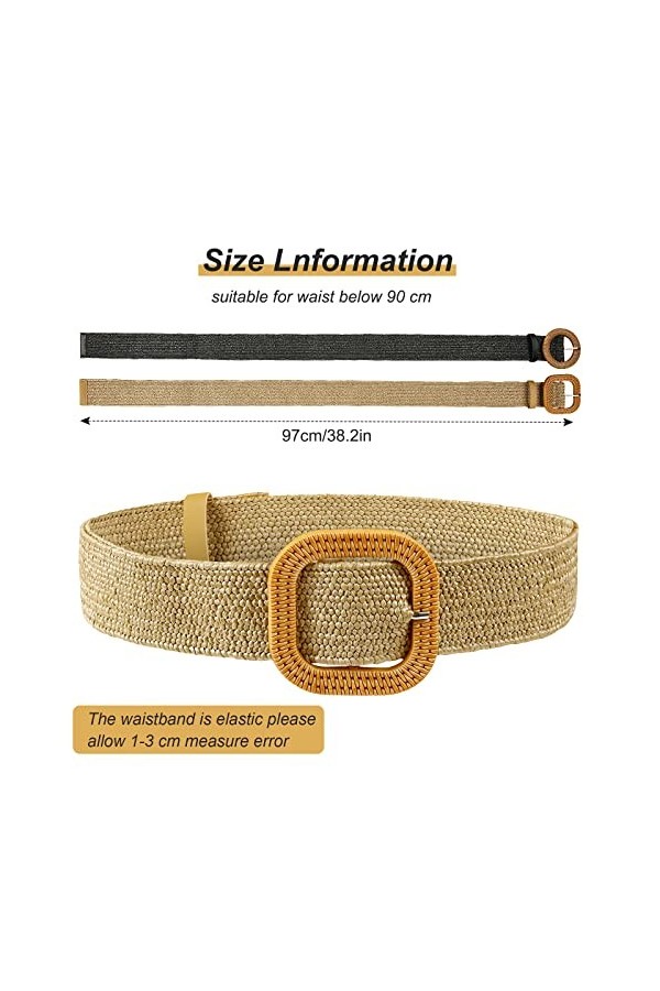 XiYee 4 Pièces Ceinture en Paille Tissée Femme Ceinture Fine Élastiquée Ceinture de Robe Stretch Tressée avec Boucle de Coule