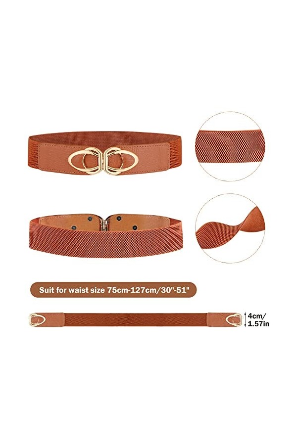 XiYee 3 Pièces Ceinture Elastique pour Femmes, Ceinture Extensible Vintage avec Boucle Métallisée, Large Ceinture Rétro pour 