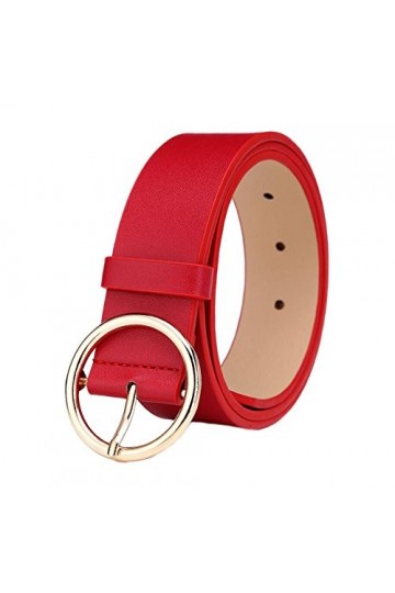 Oyccen Mode Femmes Ceintures Large avec Boucle Ronde Ceinture pour Jeans Pantalons Robes - Rouge - Taille unique
