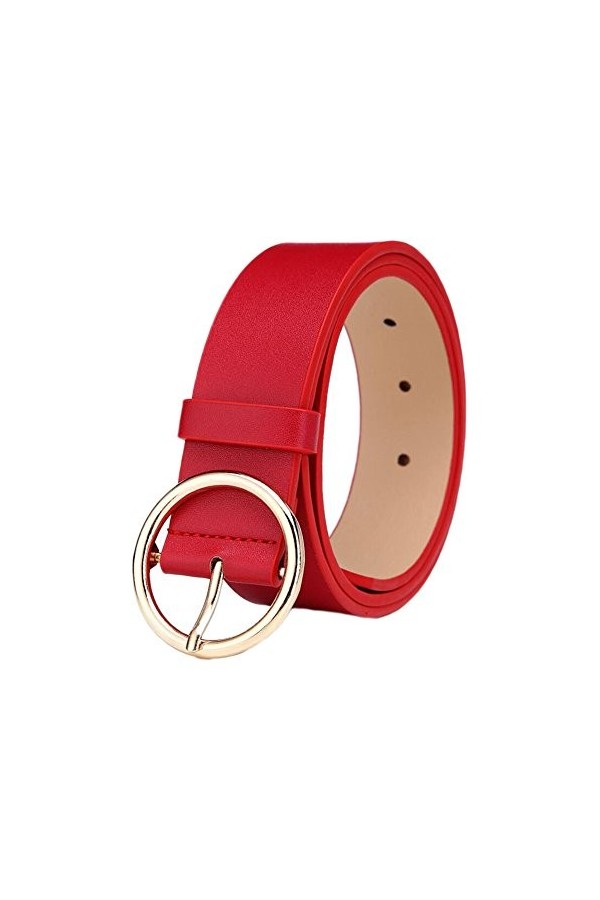 Oyccen Mode Femmes Ceintures Large avec Boucle Ronde Ceinture pour Jeans Pantalons Robes - Rouge - Taille unique