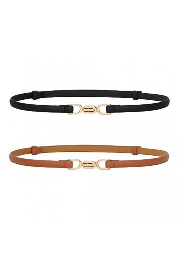 JASGOOD Ceinture fine en cuir pour femme avec boucle dorée pour femme, A-noir+marron, Taille Unique