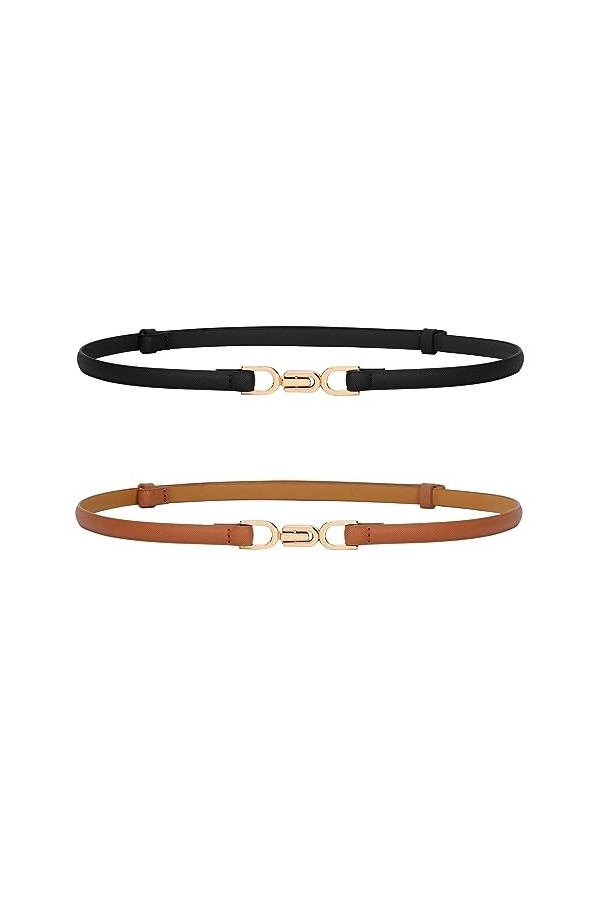 JASGOOD Ceinture fine en cuir pour femme avec boucle dorée pour femme, A-noir+marron, Taille Unique
