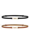 JASGOOD Ceinture fine en cuir pour femme avec boucle dorée pour femme, A-noir+marron, Taille Unique