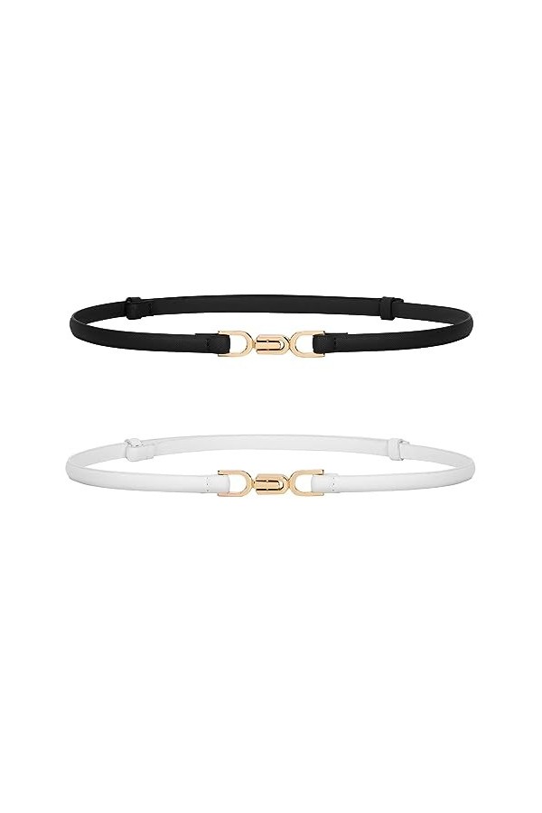 JASGOOD Ceinture fine en cuir pour femme avec boucle dorée pour femme, A-noir+marron, Taille Unique