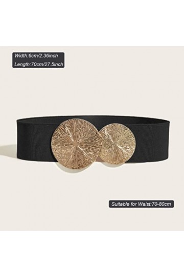 Weenkeey Ceinture élastique vintage large pour femme - Ceinture extensible rétro - Ceinture tendance avec double boucle ronde