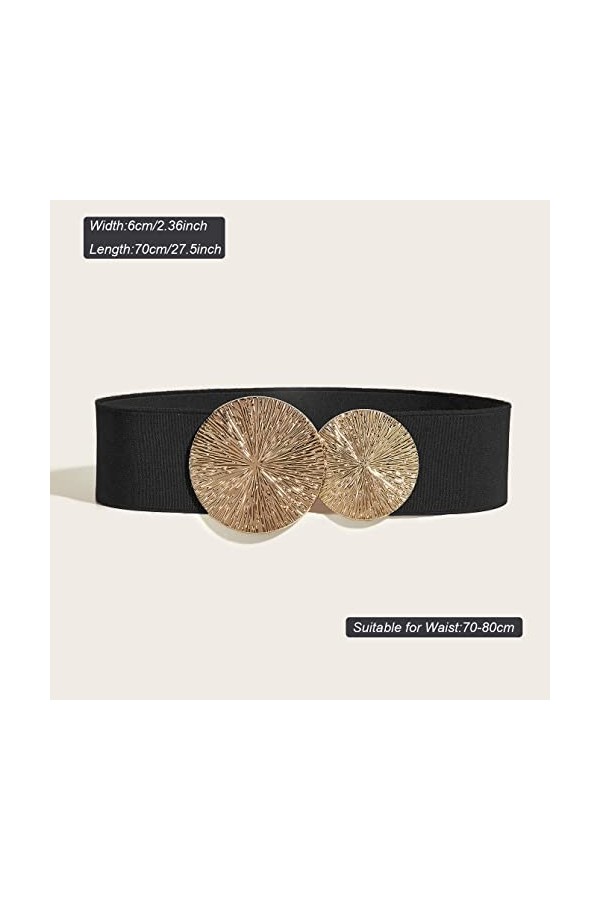 Weenkeey Ceinture élastique vintage large pour femme - Ceinture extensible rétro - Ceinture tendance avec double boucle ronde