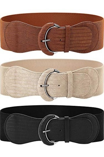3 Pièces Ceinture de Taille Large de Femmes Ceinture Extensible Ceinture Élastique en Cuir pour Décoration de Robe de Dames,T