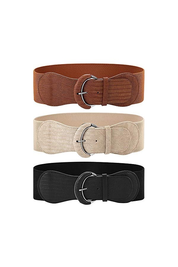 3 Pièces Ceinture de Taille Large de Femmes Ceinture Extensible Ceinture Élastique en Cuir pour Décoration de Robe de Dames,T