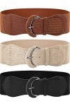 3 Pièces Ceinture de Taille Large de Femmes Ceinture Extensible Ceinture Élastique en Cuir pour Décoration de Robe de Dames,T